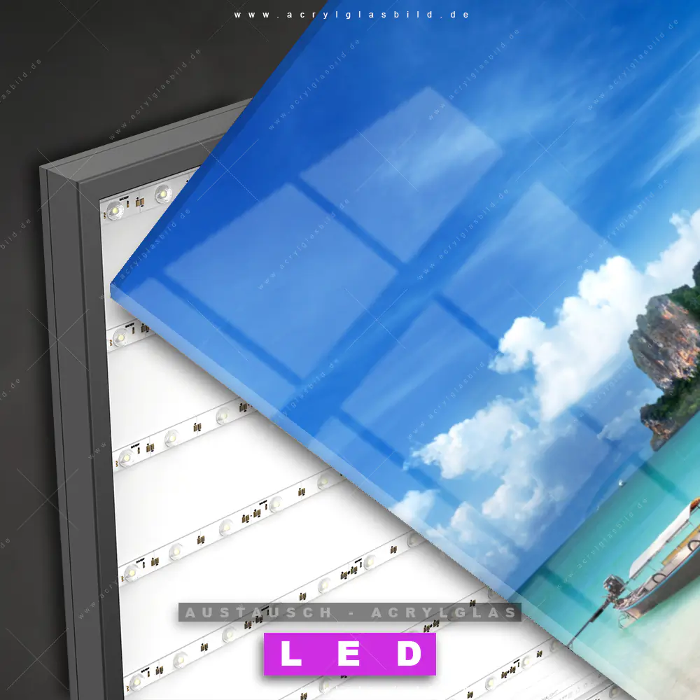 Wechsel-Acrylglas LED ️ Tropisches Meer mit Boot | Canvalight® DIA ...